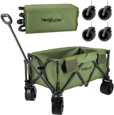 Activ Space - Opvouwbare Campingtrolley - Army Green - 360° Draaibare Wielen - Staal en Oxford