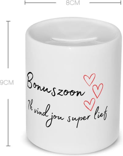 Akyol - bonuszoon ik vind jou super lief Spaarpot - Zoon - de liefste bonuszoon - verjaardag - cadeautje voor zoon - zoon artikelen - kado - geschenk - 350 ML inhoud