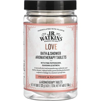 J R Watkins, Love, Bath & Shower Aromatherapy Tablets, Peony & Patchouli, 6 tablets, 22 g (0.8 oz) each