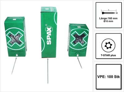 SPAX IN.FORCE Schraube 6,0 x 160 mm 100 Stk. ( 1211010601605 ) Torx T-STAR Plus T30 Vollgewinde Zylinderkopf WIROX 4CUT Bohrspitze