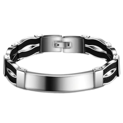 Victorious Stalen Armband Heren – RVS Roestvrijstaal Sluiting – Zilver/Zwart – 22cm