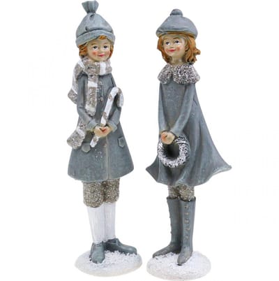 Deco figuren winter kinderfiguren meisjes H19cm 2st, 2 Stück
