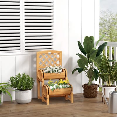 MODFU - Verhoogde Plantenbak Met Klimrek - Rustiek Ontwerp - Voor Tuin Of Balkon - Hout - Geel - 45 X 45 X 80 Cm