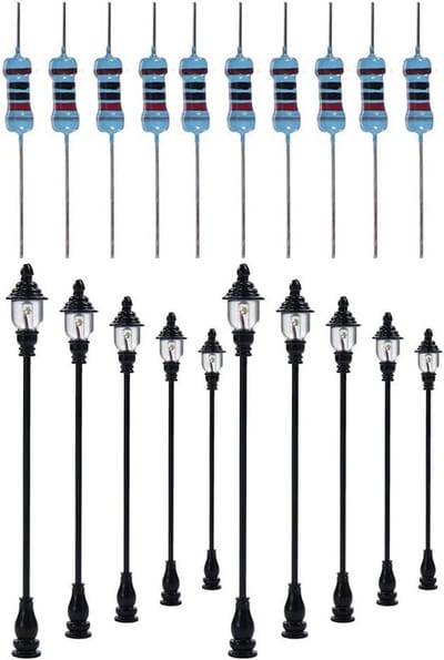 10 Stuks Modelspoor Verlichting Straatlantaarns Oost-West Schaal OO/HO Inclusief Weerstanden