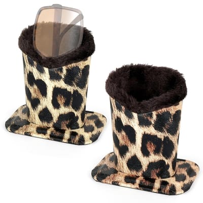 Allecto - Set van 2 Extra Grote Zonnebrilhouders - Pluche Gevoerde Stof - Bruin - Compatibel met Gucci en Burberry - Ideaal voor Modebewuste Klan