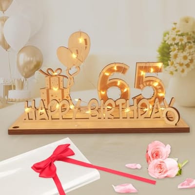 Solidchoice - Verjaardagsdecoratie met LED-Lichten en Cadeauverpakking voor 65e Verjaardag