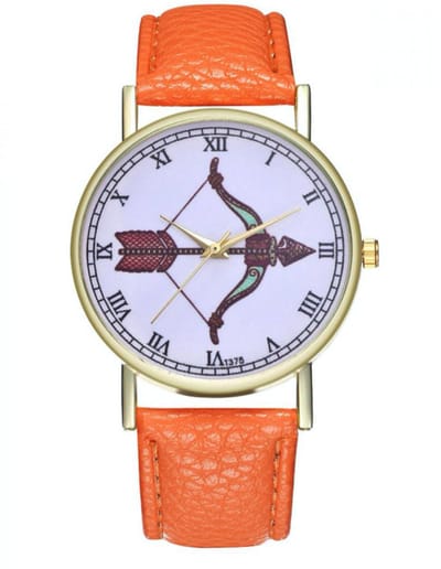 Hidzo Horloge Pijl en Boog Ø 38 - Oranje - Kunstleer - In Horlogedoosje