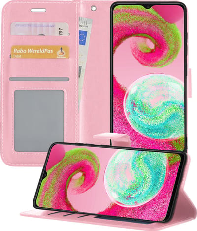 Hoesje - Met Pasjeshouder - Geschikt voor Samsung Galaxy A04s - Luxe Bookcase Portemonee - Flip Case - Kunstleer Book Case - Flipcase - Book Cover - Walletcase - Portemonneehoes - Telefoonhoesjes - Lichtroze