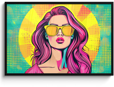 Poster in lijst - Fotolijst 120x80 cm - Posters - Zonnebril - Vrouw - Zonnig - Geel - Posterlijst zwart - Decoratie - Wanddecoratie woonkamer - Muurdecoratie slaapkamer