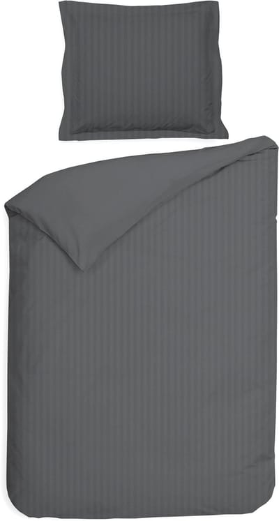 Heckettlane Dekbedovertrek Banda - Bedlinnen met Strepen - 140x200-220 cm - Eenpersoons - Antraciet - Dekbedovertrek van 100% Katoen-Satijn