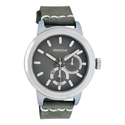 OOZOO Timepieces - Zilverkleurige horloge met aqua grijze leren band - C6207