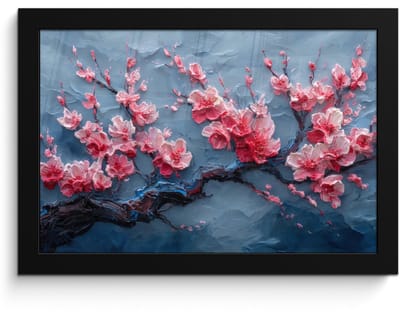 Poster in lijst - Fotolijst 30x20 cm - Posters - Bloesem - Bloem - Roze - Tak - Posterlijst zwart - Decoratie - Wanddecoratie woonkamer - Muurdecoratie slaapkamer