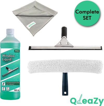 Professionele Glazenwassers - Zeemset STANDAARD - 35cm rvs raamtrekker met inwashouder met hoes