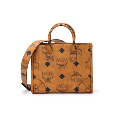 MCM Logo Print PVC Tote Bag Boodschappentas Schouder Crossbody Handtas Medium Dames tote Cognac MWTESBO05CO001 Basic Set (Bag+Dust Bag) brown