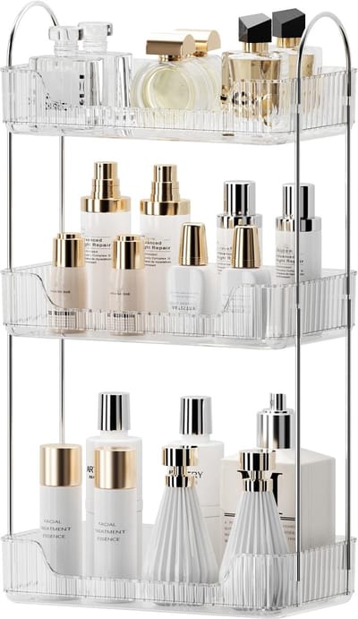 Unyqoos ® Stijlvolle Transparante Drie-Lagen Cosmetica- en Make-up Organizer voor Badkamer en Meer
