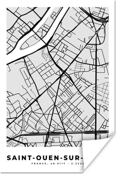 Poster Kaart – Stadskaart – Frankrijk - Saint-Ouen-sur-Seine - Plattegrond - 120x180 cm XXL