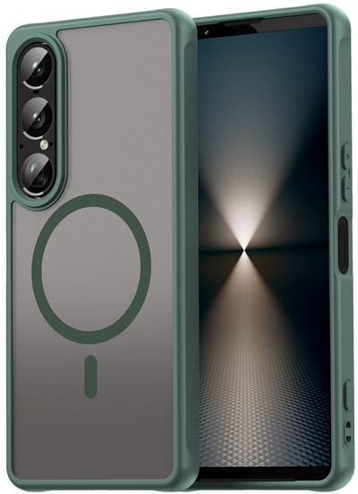 MobyDefend Hoesje - Geschikt voor Sony Xperia 1 VII - Case Geschikt voor MagSafe - Mat Transparant Met Gekleurde Rand - Groen