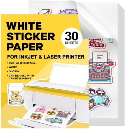 Dailygoods- Stickerpapier A4 - 30 Stuks - Waterdicht - Zelfklevend - Voor Laser/Inkjetprinter - Synthetisch Papier - Sneldrogend - Etiketten