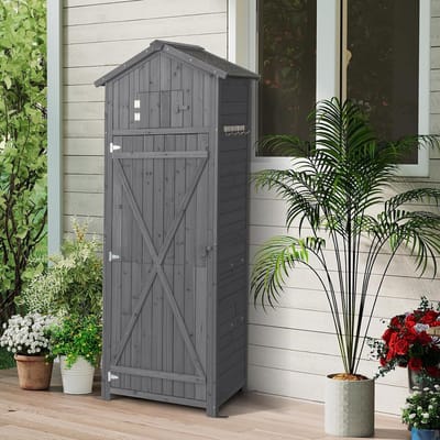 Evergreen Outdoor Tool Station – Luxe Houten Tuinkast met Bitumineus Zadeldak – Inclusief Inklapbare Werktafel & 8 Ophanghaken – Weerbestendig Dennenhout – 75 x 50 x 180,5 cm