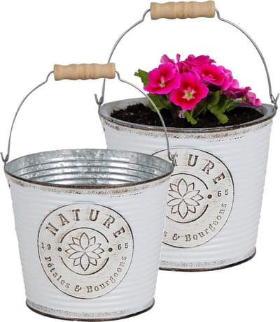Sunnydays Emmer/plantenpot/bloempot - 2x - zink - ivoorwit - D23 x H22 cm