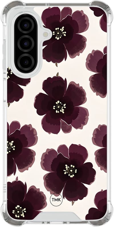 Shockproof hoesje geschikt voor Samsung Galaxy A26 - Burgundy flowers - Schokbestendig - Verhoogde randen - TPU case - Extra Sterke Back Cover - Bloemen - Transparant, Rood