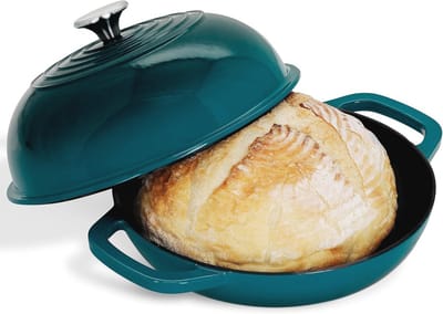 Gietijzeren Broodpan voor Zuurdesem - 25,5 cm Geëmailleerde Bakcloche voor Perfecte Boule-Broden