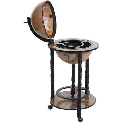 Globe bar MCW-D83, minibar huisbar wijnrek, globe Ø 33cm oprolbaar eucalyptushout MVG ~ zwart