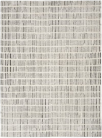 Nourison Modern Comfort Ivory Black MNC03 Vloerkleed - 160 x 229 cm - Zwart & Wit - Rechthoekig - Polyester - Eetkamer, Woonkamer, Slaapkamer - Geometrisch - Modern