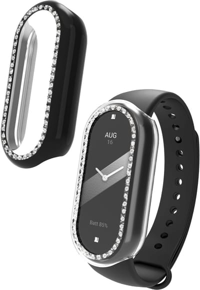 kwmobile 2x kunststof horloge rand bescherming geschikt voor Xiaomi Mi Band 10 / Smart Band 10 Beschermhoes - Glitter beschermhoesje transparant / zwart