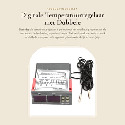 Dailygoods- Temperatuurregelaar Digitale - Thermostaat met Dubbele Sonde - Temperatuurmeter - Nauwkeurigheid ±1 °C - Voor Koelkast/Aquarium - ABS Behuizing