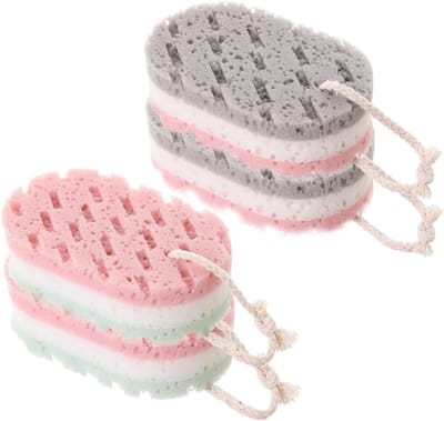 KZQ Set Van 4 Exfoliërende Douchesponzen Lichaamsspons Rugreiniger En Gezichtsscrub Voor Mannen, Herbruikbare Bad En Shower Sponzen Met Handvat Voor Diepe Reiniging En Huidverzorging