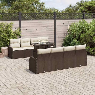 vidaXL - Tuinbank - Set - 9 - st - 8-Aantal - zitplaatsen - Bruin - Poly - Riet