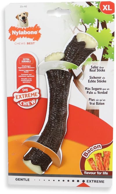 Nylabone Extreme kauwbot - Nylon Houten stok met baconsmaak - Voor de Krachtigste Kauwers - In Medium of Extra Large - X-Large