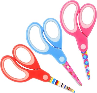 Veilige Kinderschaar voor Linkshandigen met Stalen Bladen en Zachte Handvatten - Geschikt voor Kinderen vanaf 3 Jaar, Set van 3 in Roze, Blauw en Rood