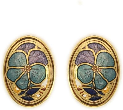 Behave Dames clip oorbellen met blauw paarse bloemen