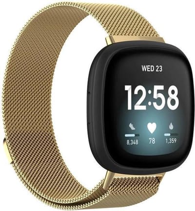 KELERINO. Milanees Bandje geschikt voor Fitbit Versa 3 / Sense – RVS – Goud
