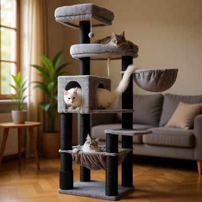 XXL Grote Krabpaal voor Maine Coon, 168 cm Kattenboom met Extra Grote Hangmat, Sisalpalen (11 cm), Klimtouw, 2 Platformen, Hol, Mand, Lichtgrijs
