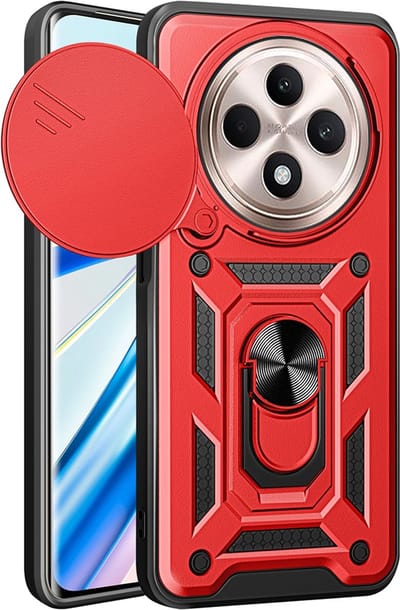 MobyDefend Hoesje - Geschikt voor Oppo Reno12 F - Pantsercase Met Draaibare Ring - Rood