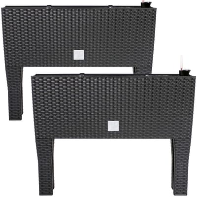 Deuba Plantenbak 2 Stuks - Polyrattan 30 Liter - 60x25x46cm Antraciet