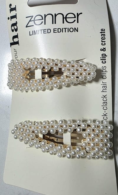 Zenner limited edition - 2 click-clack hairclips - cliclacs haarspeldjes - 2x clic clac haaspeld met pareltjes - wit parelmoer