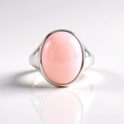 Cavill - Zilveren ring met roze ovale opaal 6,3 ct - 925 sterling zilver - cabochon zetting - duurzame zilveren sieraden - ring maat 16-20