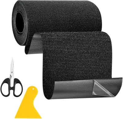 Dailygoods - Reparatietape, zwart, 10 cm x 2 m, voor stoffen, gordijnen, meubels, dekbedden, scheuren en gaten, waterdicht en wasbaar, inclusief schaar en spatel