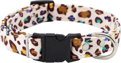 Halsband hond - verstelbaar - Leiband - motief - katoen - leopard - luipaard - beige /geel / blauw / groen / zwart - stevig - katoen - 35x57cm - XL