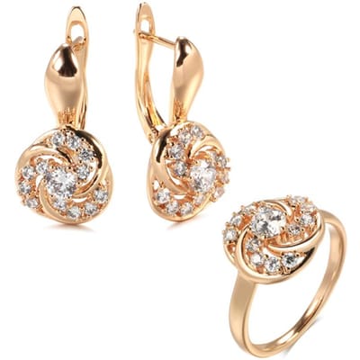 Nieuwe Rose Gold Oorbellen Ring Sets Voor Vrouwen Natuurlijke Zirconia Bloemen Oorbellen Trend Ongebruikelijk Creatieve Bruiloft Sieraden 7 beige