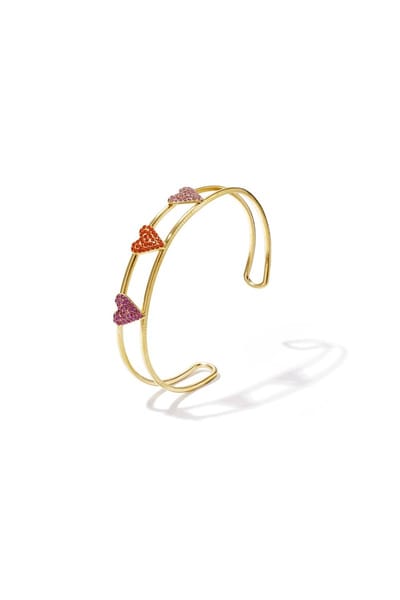 Goudlief Bangle met strass harten - Goud - Verkleurt niet - Cadeau - Goudlief.nl