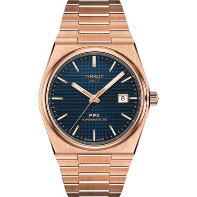 Montre Homme Tissot PRX Or Rose Acier Inoxydable Cadran Bleu Automatique T137.407.33.041.00 100M bleu