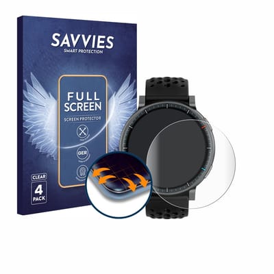 Savvies - Screenprotector voor Amazfit Active Max - Folie Beschermfolie transparant volledig dekking 4 Stuks