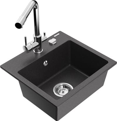 Mexen Milo granieten spoelbak 1-komor met Duero keukenkraan, zwart gespikkeld - 6505-76-671600-00