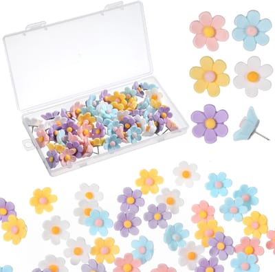 Dailygoods- Bloemspelden 50 stuks - Hars Prikpennen - Decoratieve Duimkopspijkers - Kleurrijke Push Pins - Opbergdoos - Voor Kurkbord en Foto's - Prikpinnen