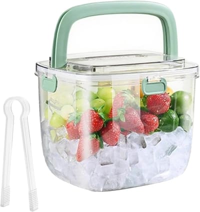 6.7L Plastic Transparant IJs-emmer - Champagne IJs-emmer - IJsblokjeshouder met Deksel & IJs-tool - Geschikt voor Koelen van Bier, Wijn, Champagne en Fruitthee